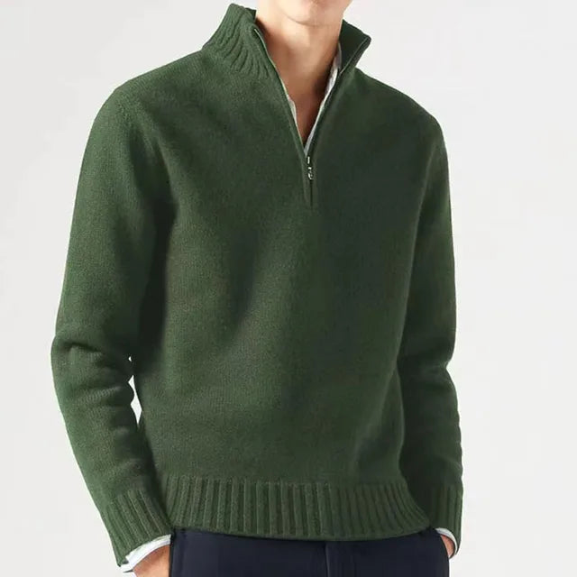 Men's Quarter-Zip Sweater - Soft Knit Fabric - High Collar - Ribbed Cuffs & Hem 6