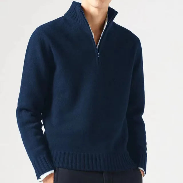 Men's Quarter-Zip Sweater - Soft Knit Fabric - High Collar - Ribbed Cuffs & Hem 7