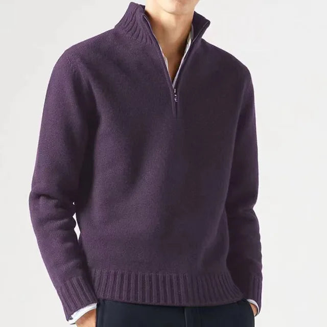 Men's Quarter-Zip Sweater - Soft Knit Fabric - High Collar - Ribbed Cuffs & Hem 8