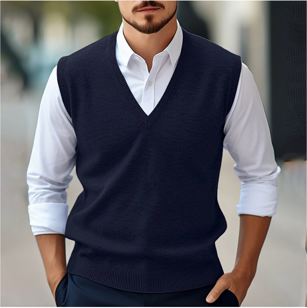 Men’s Sleeveless V-Neck Sweater – Fine Knit – Classic Fit – Ribbed Trim – Smart Layering 1