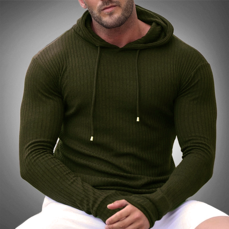 Men’s Slim Fit Hoodie - Ribbed Knit - Long Sleeve - Adjustable Drawstring 2