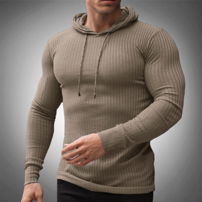 Men’s Slim Fit Hoodie - Ribbed Knit - Long Sleeve - Adjustable Drawstring 3
