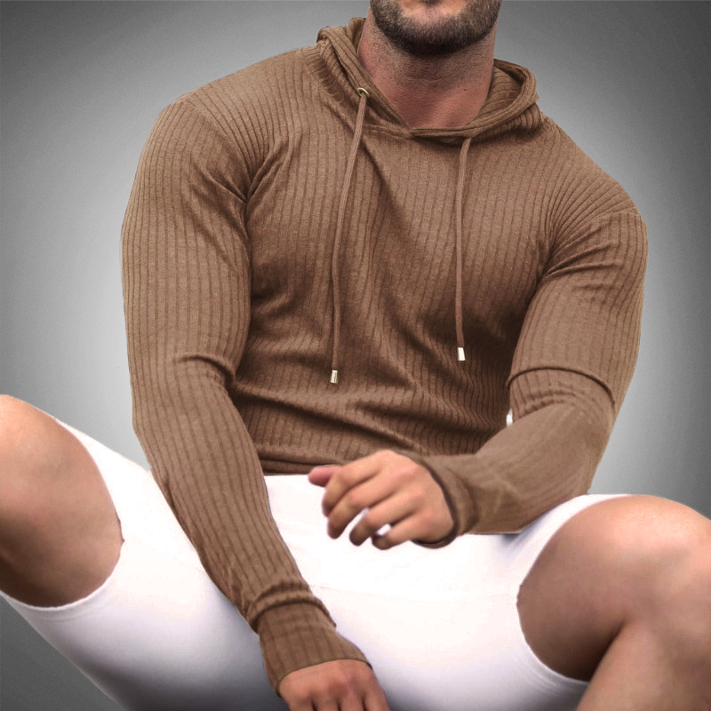 Men’s Slim Fit Hoodie - Ribbed Knit - Long Sleeve - Adjustable Drawstring 4