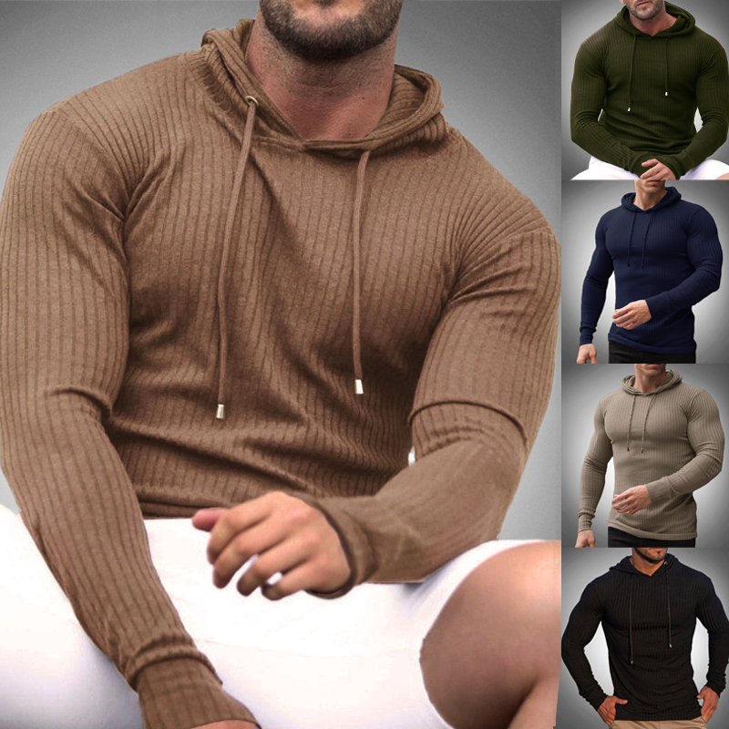 Men’s Slim Fit Hoodie - Ribbed Knit - Long Sleeve - Adjustable Drawstring 5