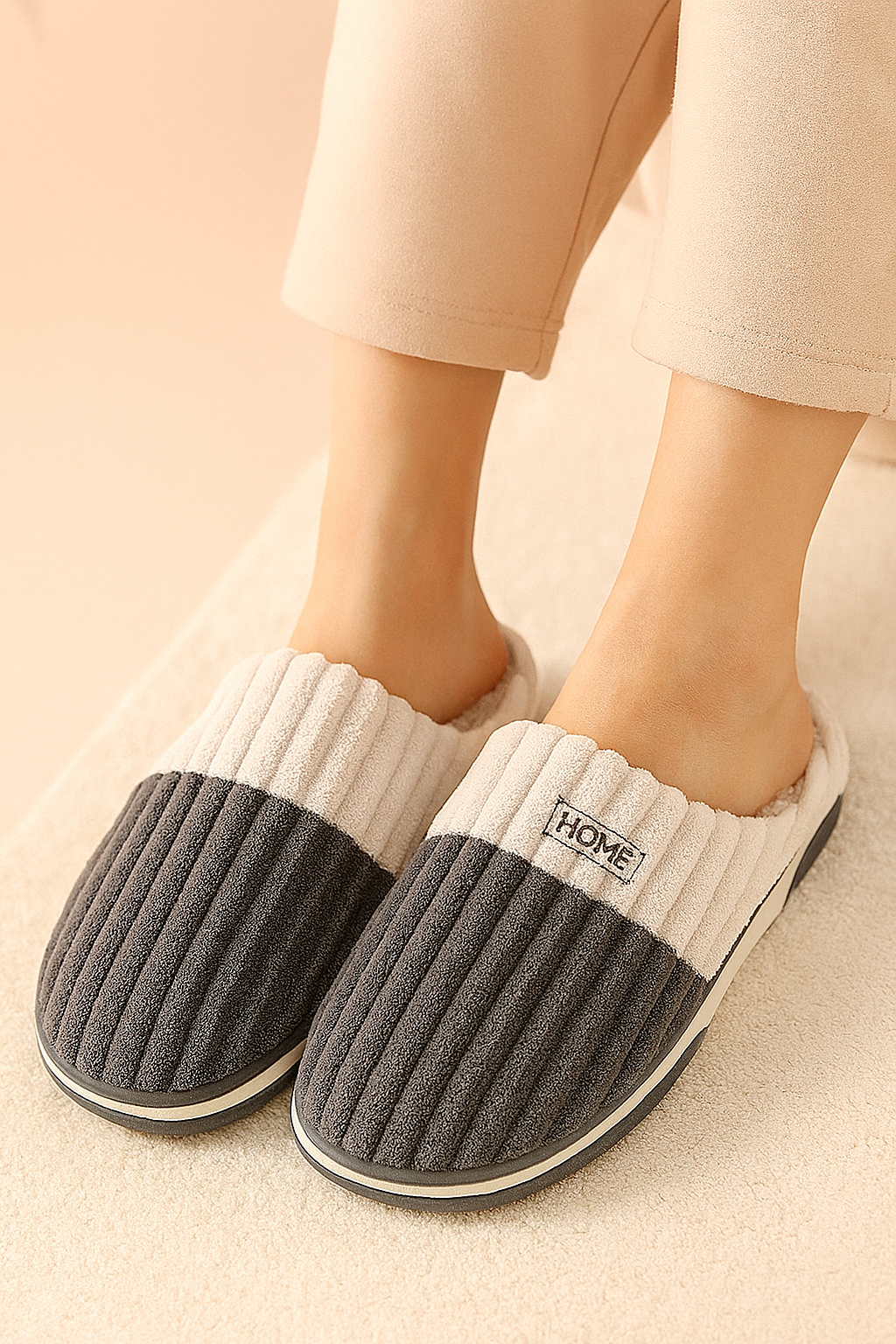 Men's Striped Winter Slippers | Warm Slip-On Home Slippers 1