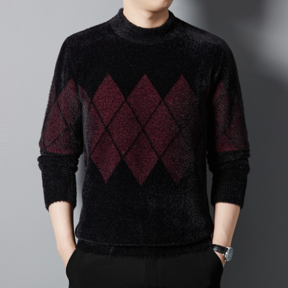 Men’s Sweater - Mock Neck - Argyle Pattern - Long Sleeve Soft Knit Casual Wear 2