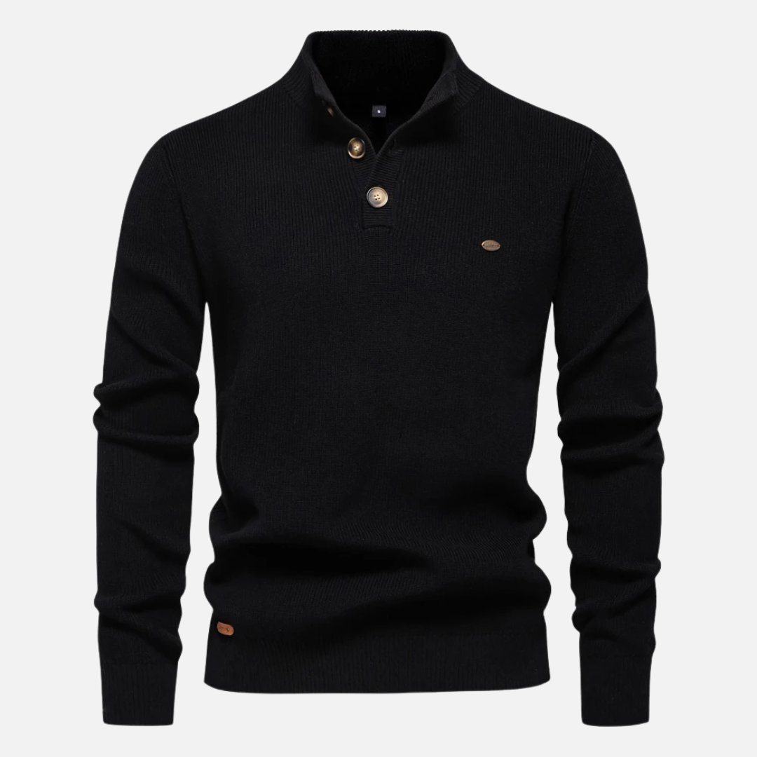 Men’s Turtleneck Sweater – Wool Blend – Slim Fit – Ribbed Knit with Button Placket 1