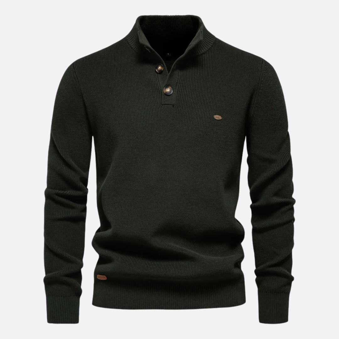Men’s Turtleneck Sweater – Wool Blend – Slim Fit – Ribbed Knit with Button Placket 2