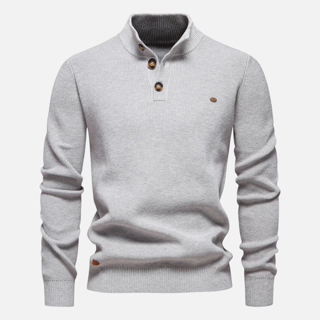 Men’s Turtleneck Sweater – Wool Blend – Slim Fit – Ribbed Knit with Button Placket 3