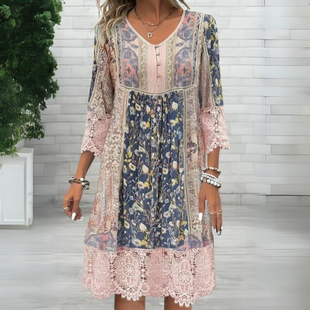 Ava | Boho Floral Dress – Lace Accents for Effortless Charm-1