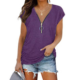 BETSY | V-neck with Zip Short Sleeve T-shirt-1