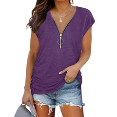 BETSY | V-neck with Zip Short Sleeve T-shirt-1