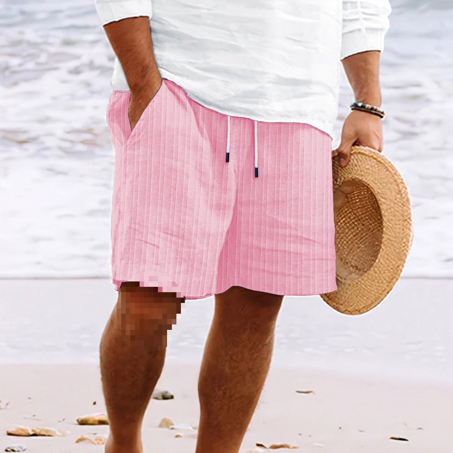 Men’s Shorts – Cotton Linen Blend – Relaxed Fit – Drawstring Waist – Multi Pocket-5