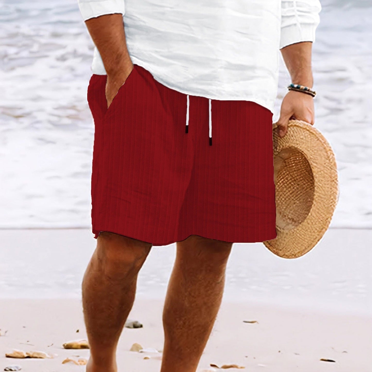 Men’s Shorts – Cotton Linen Blend – Relaxed Fit – Drawstring Waist – Multi Pocket-6