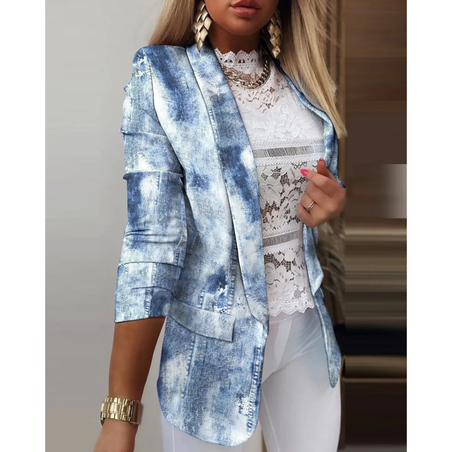 JOVIE | Elegant Printed Shawl Collar Blazer-4