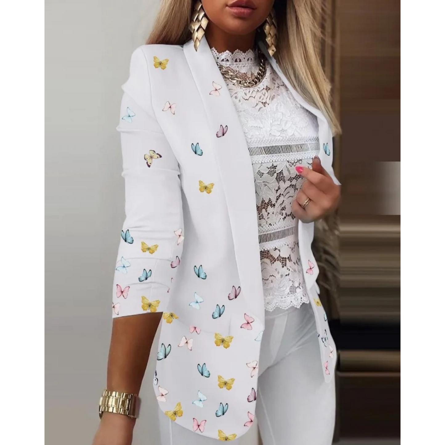 JOVIE | Elegant Printed Shawl Collar Blazer-5