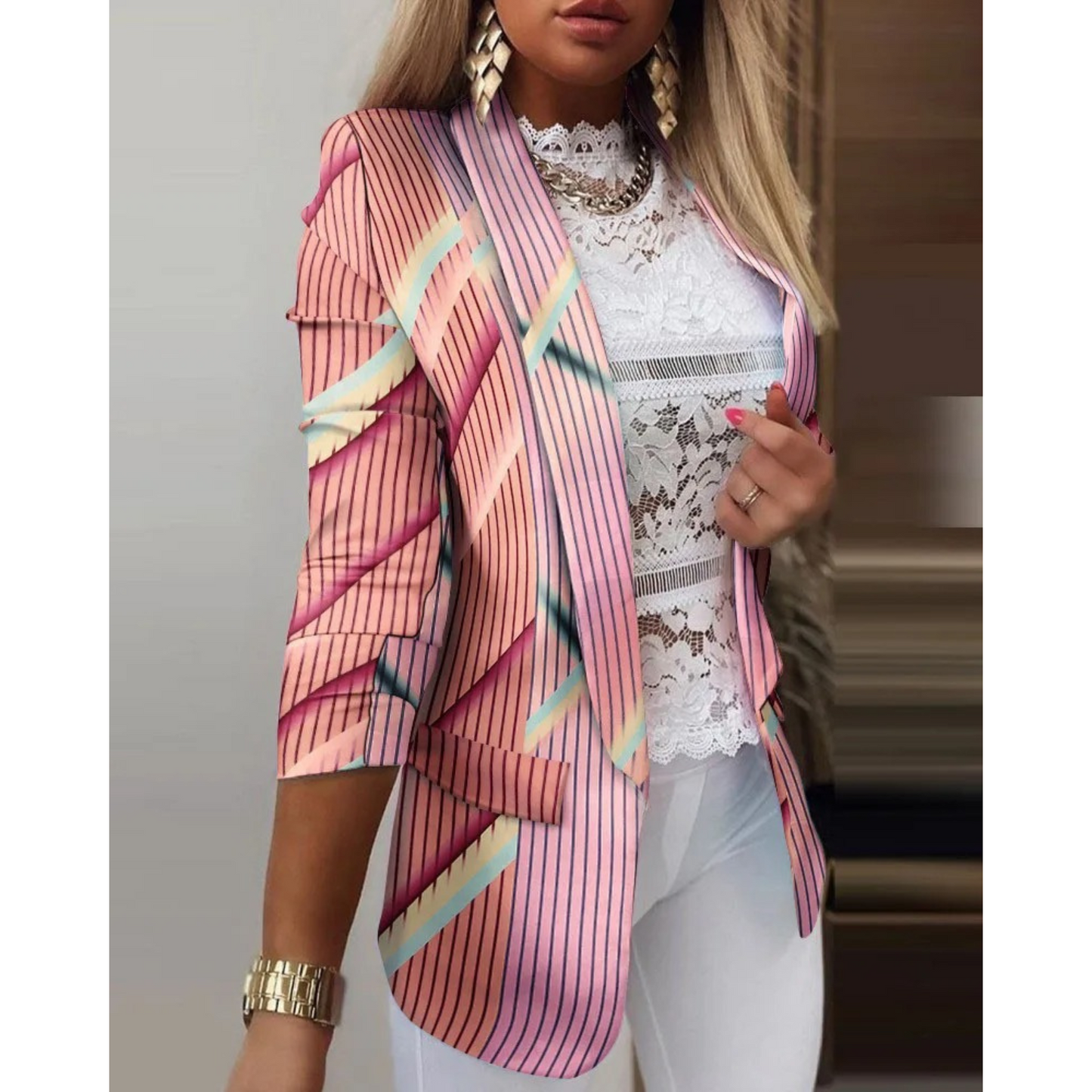 JOVIE | Elegant Printed Shawl Collar Blazer-6