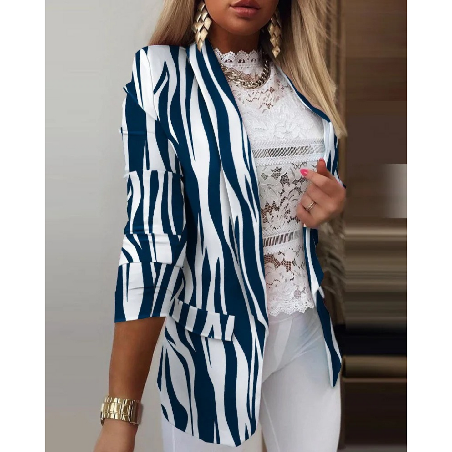 JOVIE | Elegant Printed Shawl Collar Blazer-2