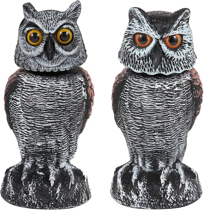 Realistic 2-Pack Owl Decoy with Rotating Head – Outdoor Bird & Pest Repellent 0