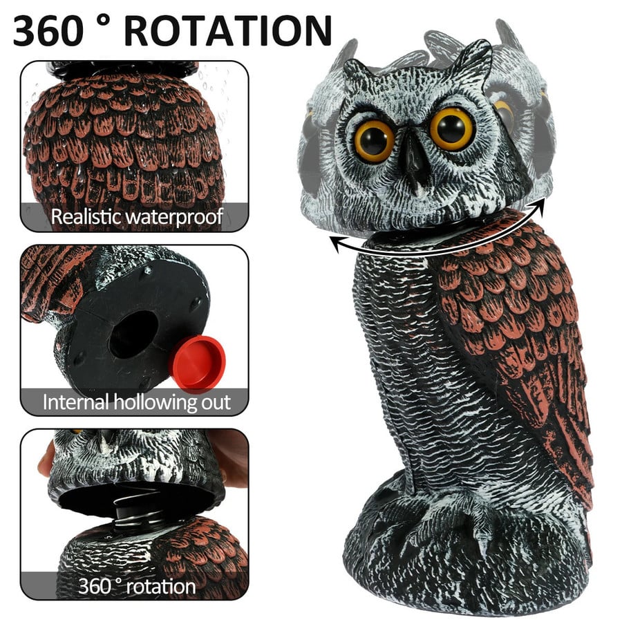 Realistic 2-Pack Owl Decoy with Rotating Head – Outdoor Bird & Pest Repellent 1