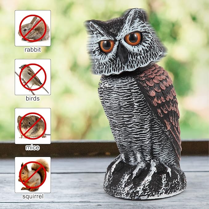 Realistic 2-Pack Owl Decoy with Rotating Head – Outdoor Bird & Pest Repellent 2