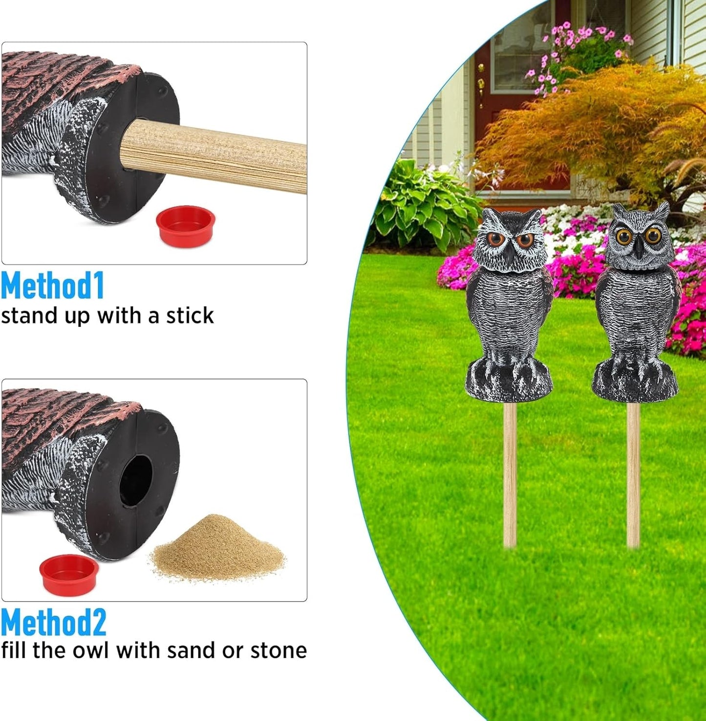 Realistic 2-Pack Owl Decoy with Rotating Head – Outdoor Bird & Pest Repellent 5