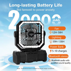 Rechargeable Camping Fan with 20000mAh Battery, 4 Speeds and LED Lantern 3