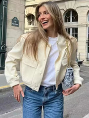 Cropped White Bomber Jacket - Casual Aviator Style