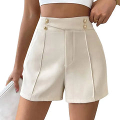 CLAIRE | Vintage High Waist Gold Button Elegant Shorts-1