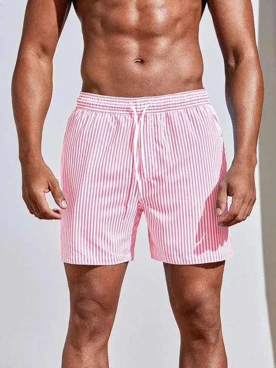Men’s Swim Trunks - Striped Pattern - Elastic Waistband with Drawstring - Quick-Dry-4