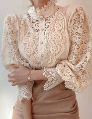 Margarett | Elegant Floral Lace Turtleneck Shirt-3