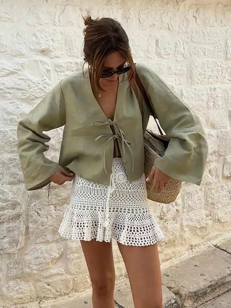 EVA | Lace-Up Long Sleeve Shirt-2