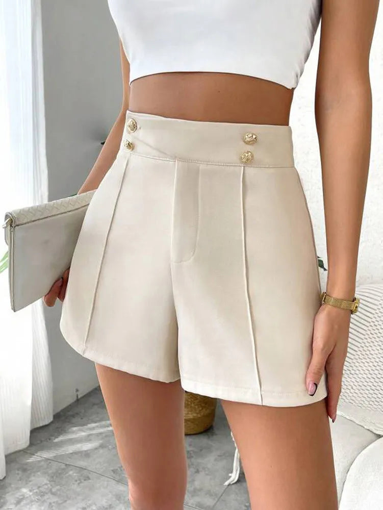 CLAIRE | Vintage High Waist Gold Button Elegant Shorts-4