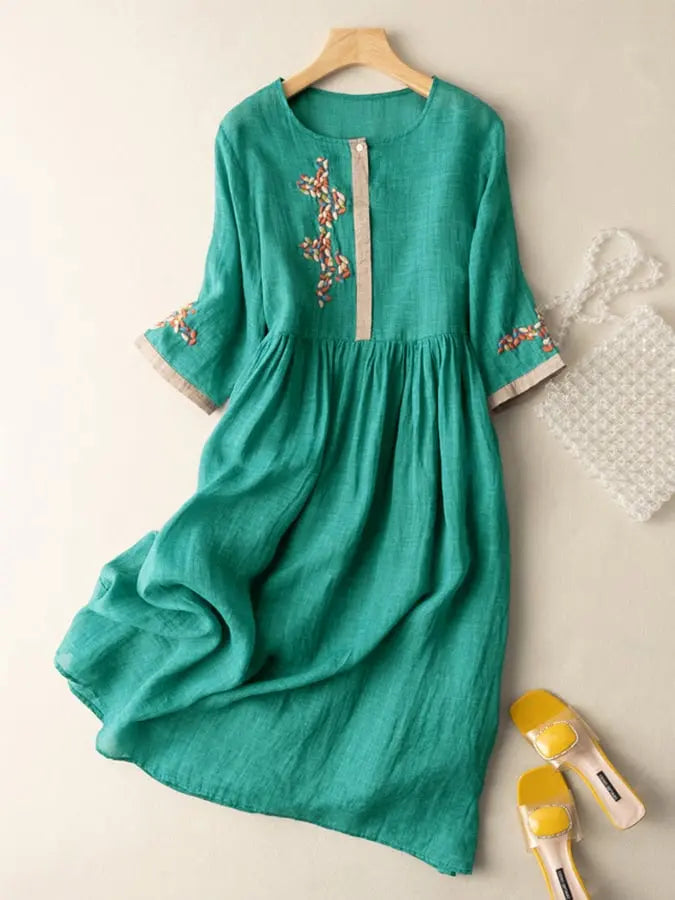 SARAH | Embroidered cotton and linen Dress-2