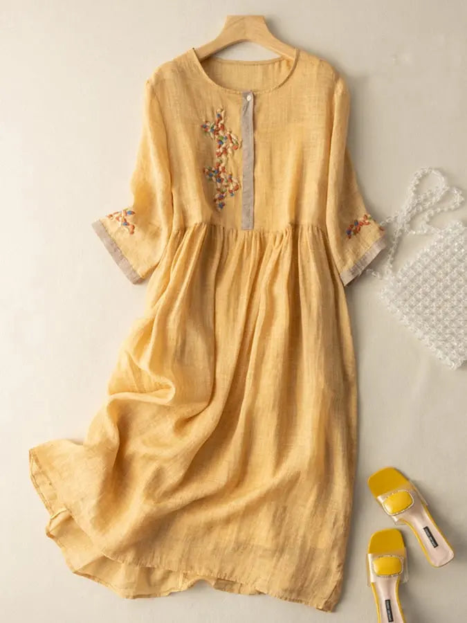 SARAH | Embroidered cotton and linen Dress-3
