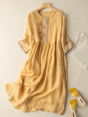 SARAH | Embroidered cotton and linen Dress-3