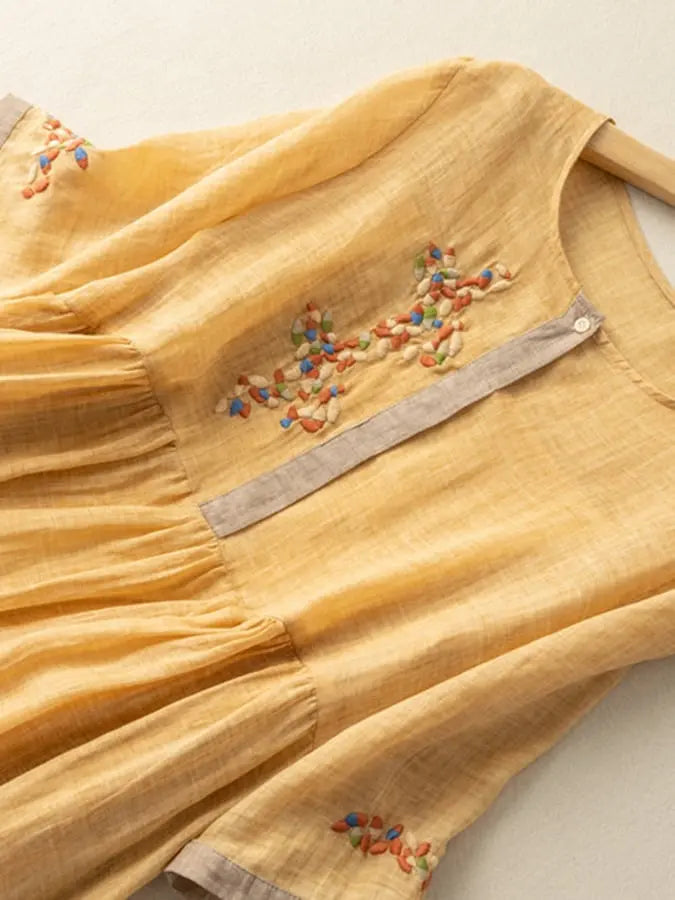 SARAH | Embroidered cotton and linen Dress-5