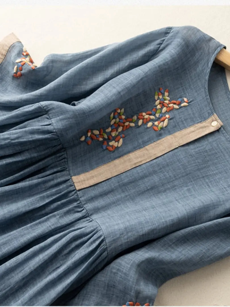 SARAH | Embroidered cotton and linen Dress-6