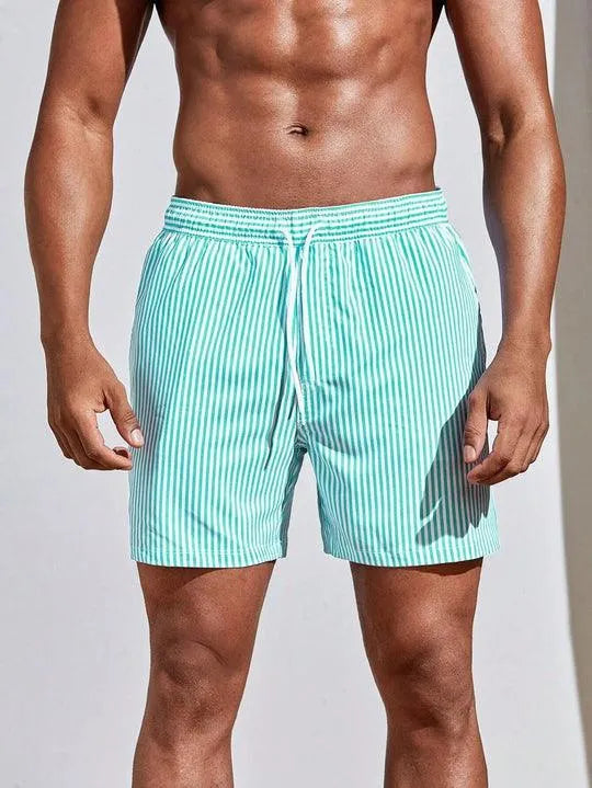 Men’s Swim Trunks - Striped Pattern - Elastic Waistband with Drawstring - Quick-Dry-5