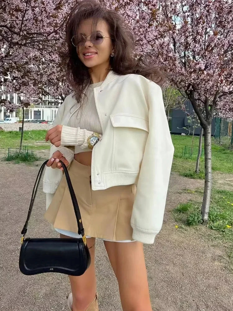 Blouson aviateur blanc court - Style aviateur décontracté