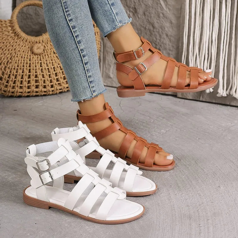 AVA | Elegant Women's Sandals Brown White-6