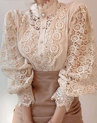 Margarett | Elegant Floral Lace Turtleneck Shirt-2