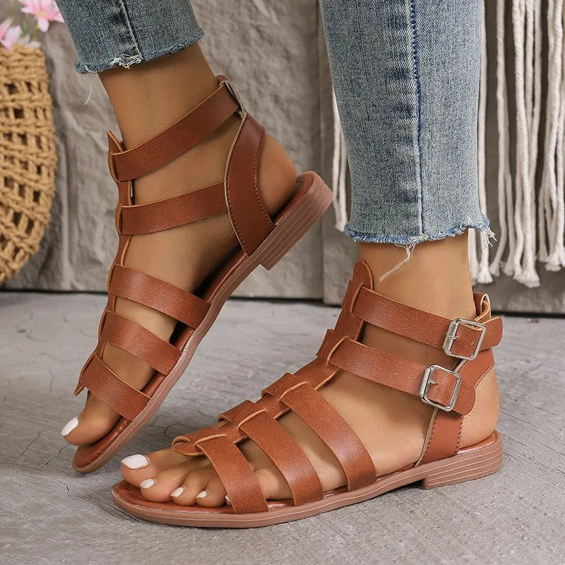 AVA | Elegant Women's Sandals Brown White-3