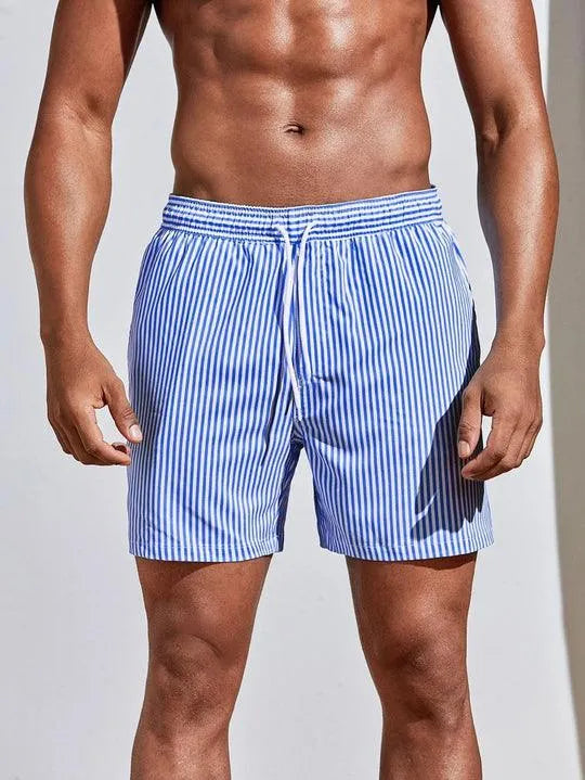 Men’s Swim Trunks - Striped Pattern - Elastic Waistband with Drawstring - Quick-Dry-6