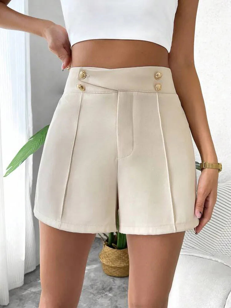 CLAIRE | Vintage High Waist Gold Button Elegant Shorts-5