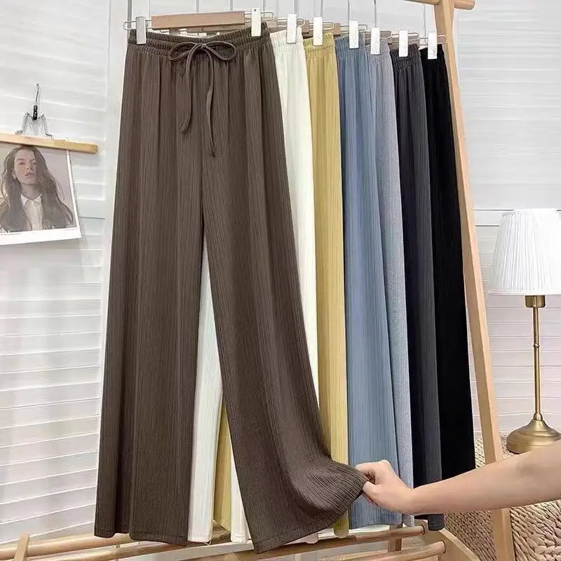 ALLIE | Vertical Stripe Drawstring Casual Trousers-3