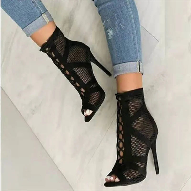 NICKA | Lace-up Sandals with Casual Mesh-5