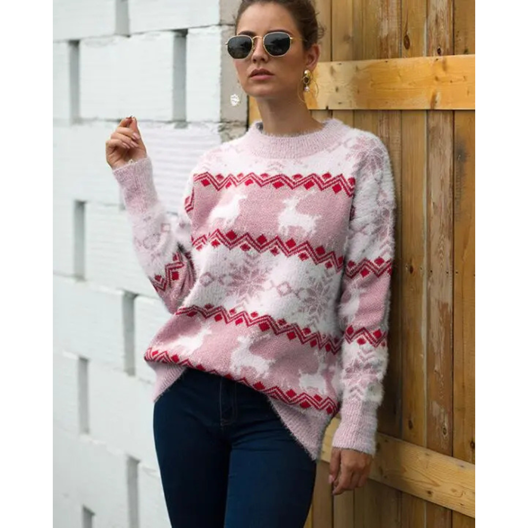 Solina | Warm Red Christmas Sweater for Women | Reindeer 0