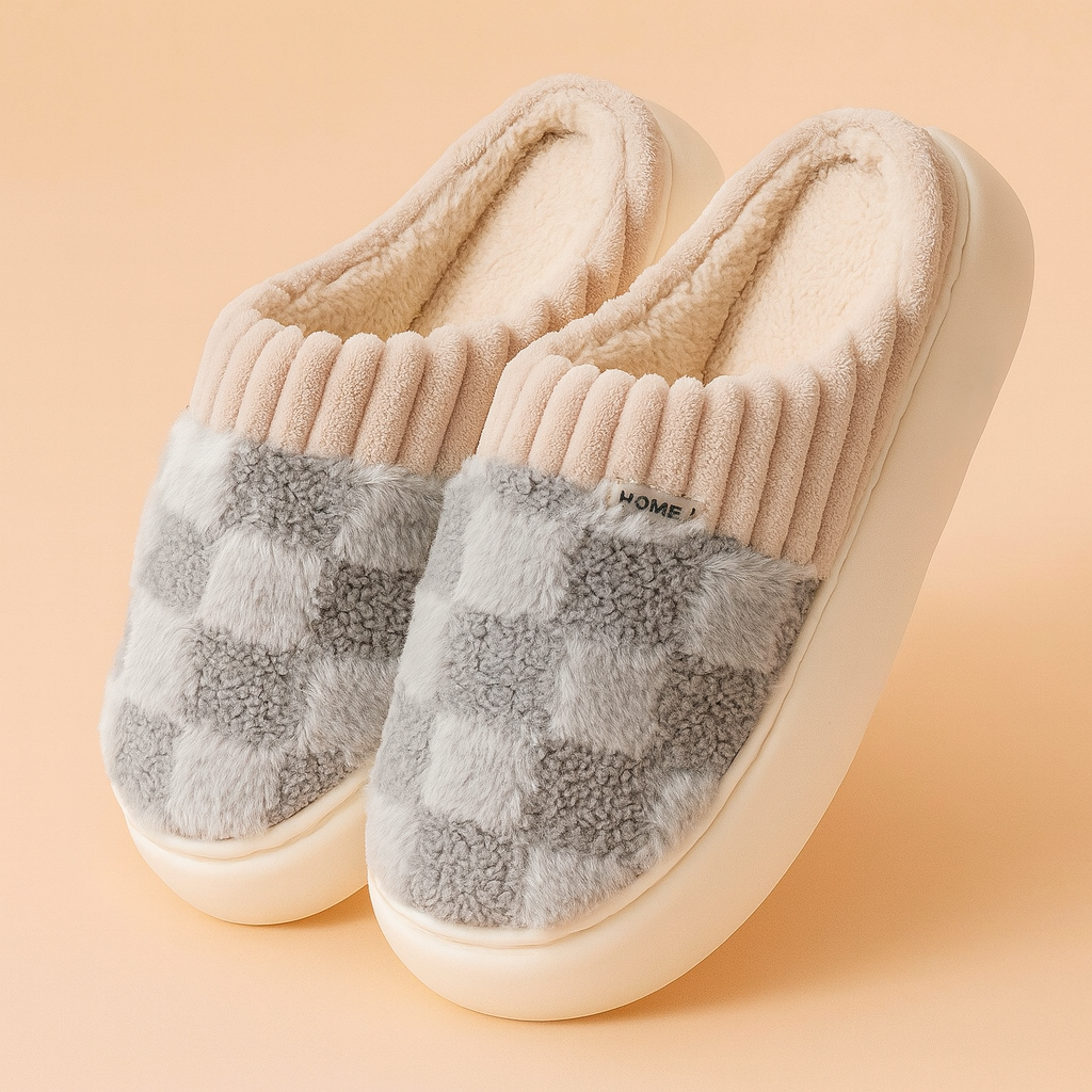 Unisex Checkered Slippers | Warm, comfortable, and non-slip house slippers for winter 3