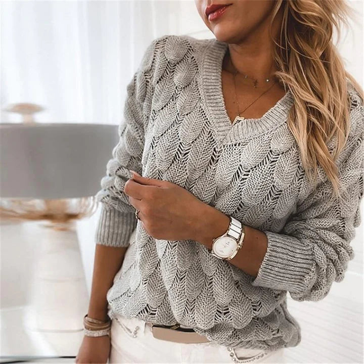 V-neck knitted sweater for women | Warm 0
